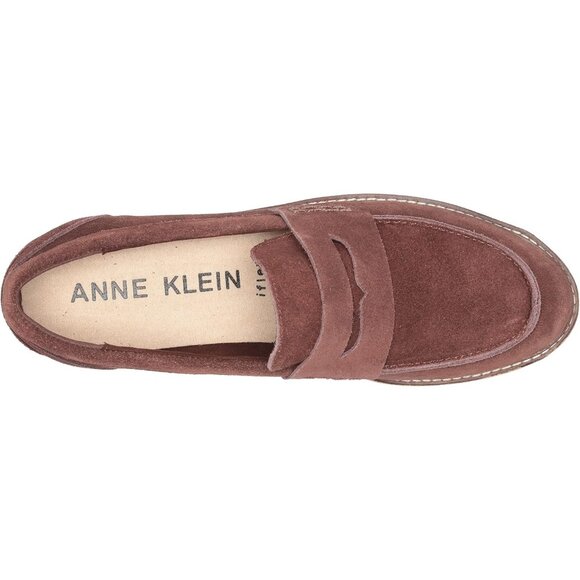 Anne Klein Womens Brown Rubber Low Chunky Heel Rounded Toe Emmylou Loafer Flat - Picture 4 of 8